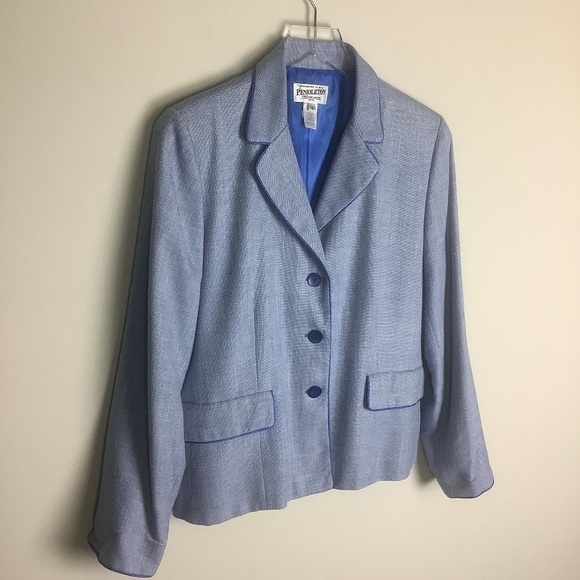 Pendleton Petite Women's Marled Wool Silk Blend Blue Career Blazer 12 NWOT - Picture 9 of 11